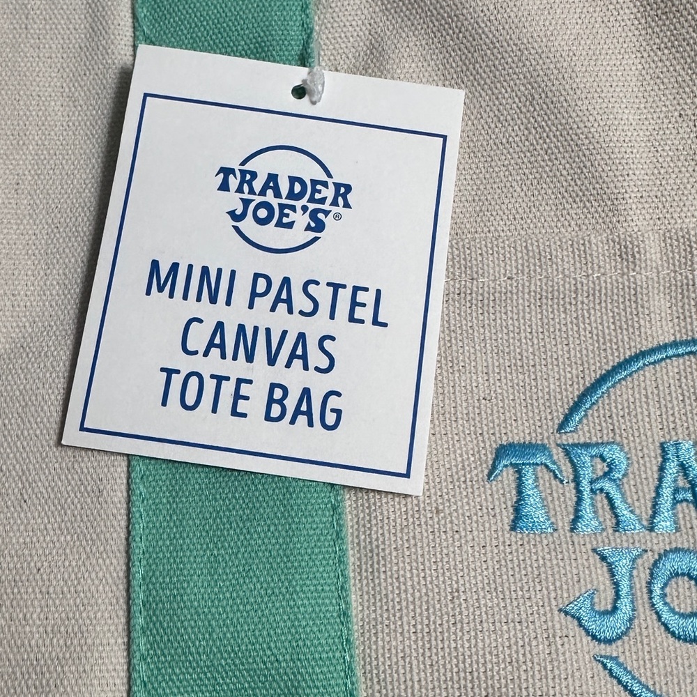 Trader Joe's Cream and Mint Green Canvas Tote - Picture 3 of 4